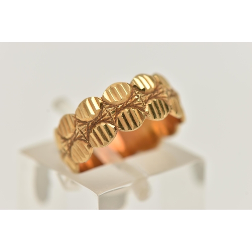 17 - A 1970S 18CT YELLOW GOLD DRESS RING, the two-row abstract design ring with grooved detail, hallmarke... 