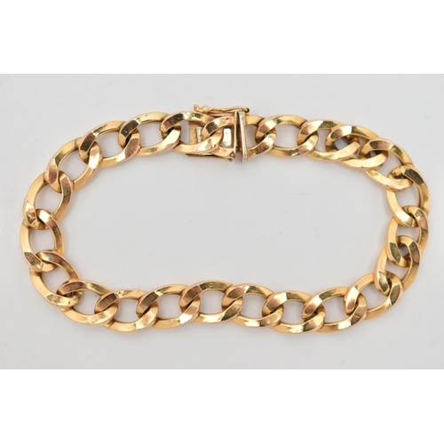 19 - A 9CT YELLOW GOLD BRACELET, designed as a plain polished hollow curb link chain with push-piece clas... 