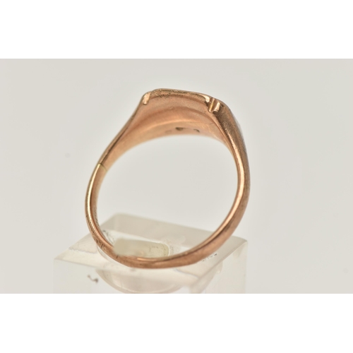 26 - A 9CT GOLD GENTS SIGNET RING, square form with engraved monogram, to a polished band, hallmarked 9ct... 