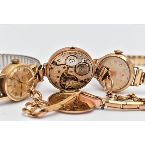 30 - THREE LADIES WRISTWATCHES, to include a 9ct gold manual wind watch, missing crown, hallmarked 9ct Lo... 