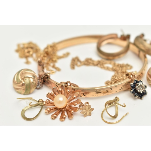 31 - ASSORTED JEWELLERY, to include a yellow metal cluster pendant illusion set with a single cut diamond... 