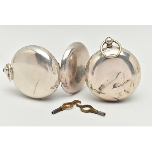 45 - TWO SILVER POCKET WATCHES, the first an open face pocket watch, key wound movement, signed 'Rhodes K... 