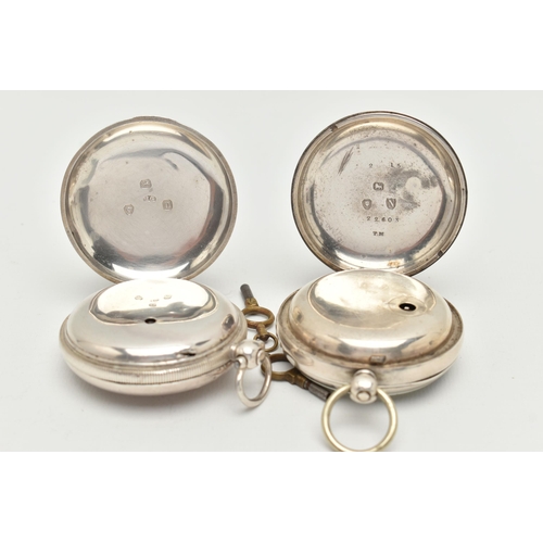 45 - TWO SILVER POCKET WATCHES, the first an open face pocket watch, key wound movement, signed 'Rhodes K... 