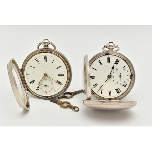 45 - TWO SILVER POCKET WATCHES, the first an open face pocket watch, key wound movement, signed 'Rhodes K... 