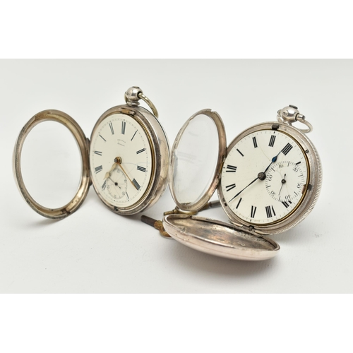 45 - TWO SILVER POCKET WATCHES, the first an open face pocket watch, key wound movement, signed 'Rhodes K... 