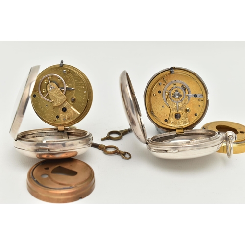 45 - TWO SILVER POCKET WATCHES, the first an open face pocket watch, key wound movement, signed 'Rhodes K... 