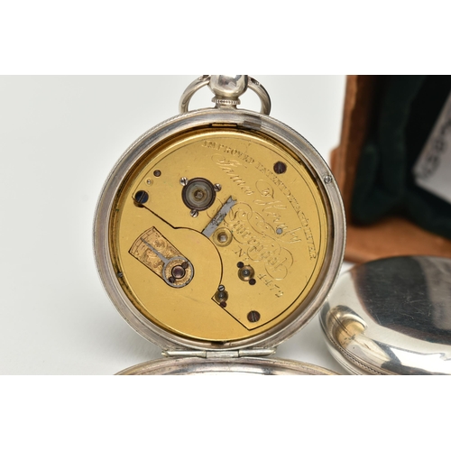 47 - THREE POCKET WATCHES, the first a silver full hunter pocket watch, Roman numerals, subsidiary second... 