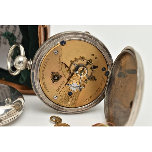 47 - THREE POCKET WATCHES, the first a silver full hunter pocket watch, Roman numerals, subsidiary second... 