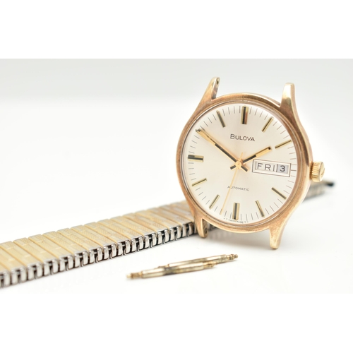 49 - A GENTS 'BULOVA' WATCH, automatic movement, yellow metal case, stamped with Swiss control marks for ... 