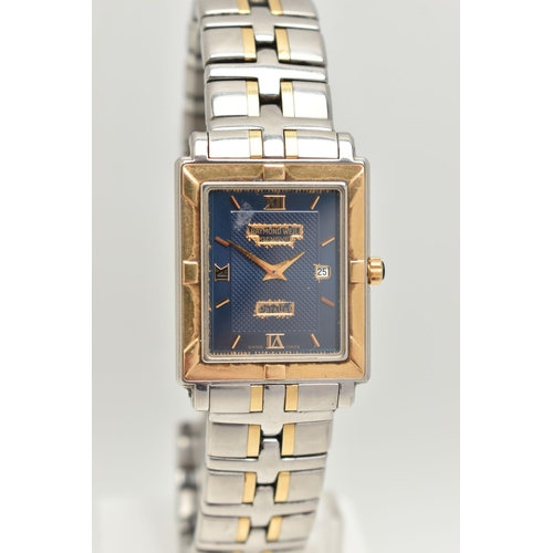 53 - A GENTS 'RAYMOND WEIL PARSIFAL' WRISTWATCH, quartz movement, rectangular blue dial, signed 'Raymond ... 