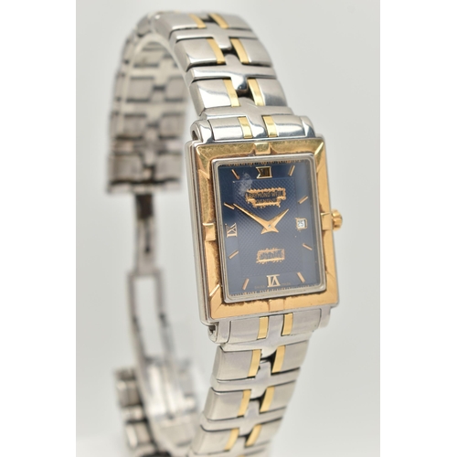 53 - A GENTS 'RAYMOND WEIL PARSIFAL' WRISTWATCH, quartz movement, rectangular blue dial, signed 'Raymond ... 