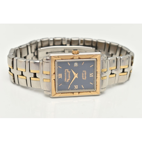 53 - A GENTS 'RAYMOND WEIL PARSIFAL' WRISTWATCH, quartz movement, rectangular blue dial, signed 'Raymond ... 