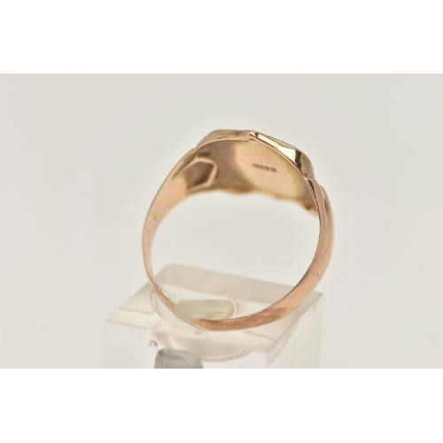 55 - A 9CT GOLD SIGNET RING, yellow gold shield design signet ring, approximate width 14mm, hallmarked 9c... 