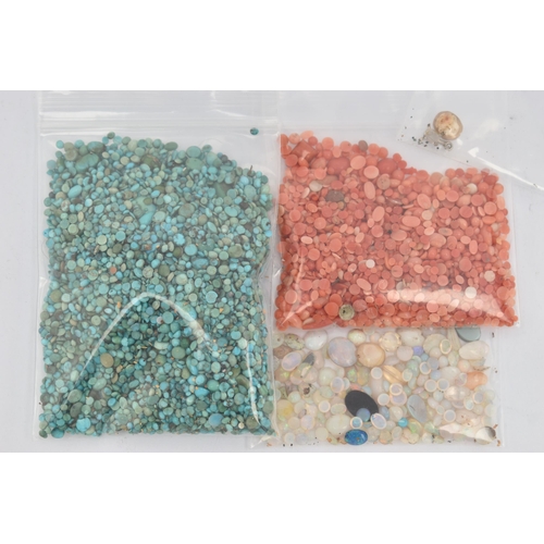 56 - A COLLECTION OF EARLY TO MID 20TH CENTURY LOOSE CORAL, TURQUOISE, OPAL AND OTHER GEMSTONES TOGETHER ... 