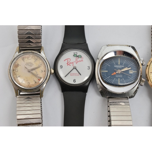 60 - FIVE GENTS WRISTWATCHES, to include a stainless steel 'Memostar Alarm' fitted with a stretch link br... 