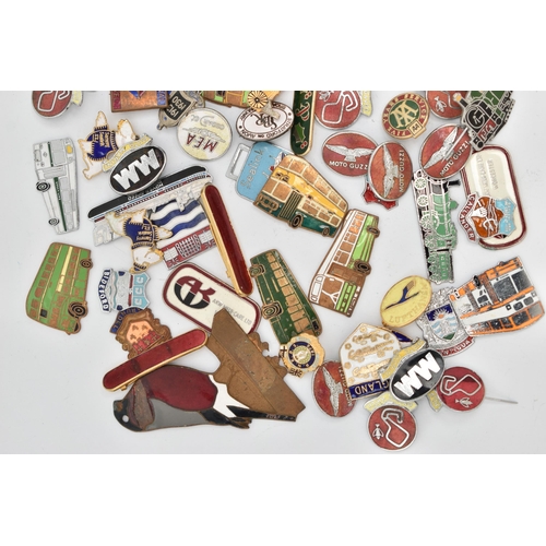 64 - A BAG OF ASSORTED PIN BADGES, mainly enamel examples, to include tourist badges, vehicles etc.