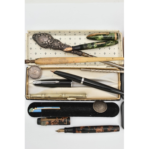 70 - A SELECTION OF ITEMS, to include a 'Mentmore' fountain pen fitted with a 14ct nib, another fountain ... 