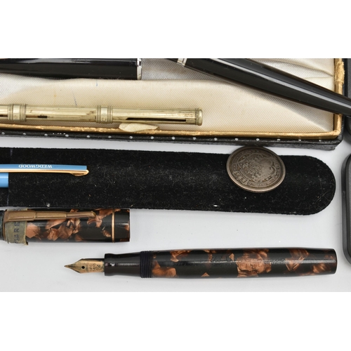 70 - A SELECTION OF ITEMS, to include a 'Mentmore' fountain pen fitted with a 14ct nib, another fountain ... 