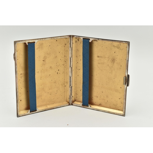 76 - A SILVER CIGARETTE CASE, of a rectangular form, engine turned pattern, push button clasp, gilt inter... 