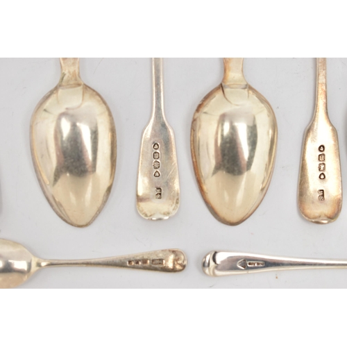 77 - A SELECTION OF SILVER CUTLERY, to include eight fiddle pattern teaspoons, each with engraved initial... 