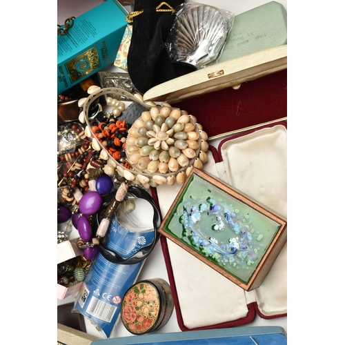 102 - A LARGE ASSORTMENT OF COSTUME JEWELLERY, two boxes of assorted jewellery, to include, necklaces, ban... 