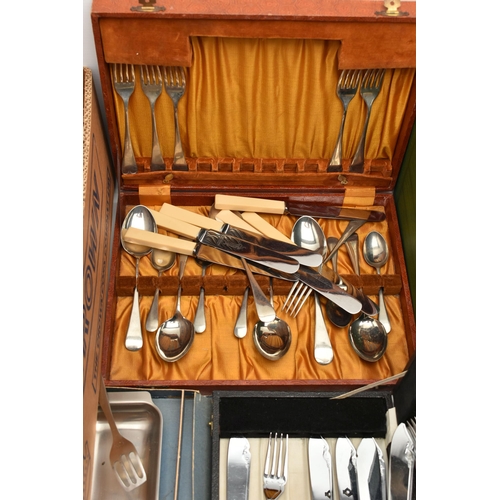 106 - A BOX OF ASSORTED CUTLERY, to include four boxed sets of 'Arthur Price of England' Kings Pattern cut... 