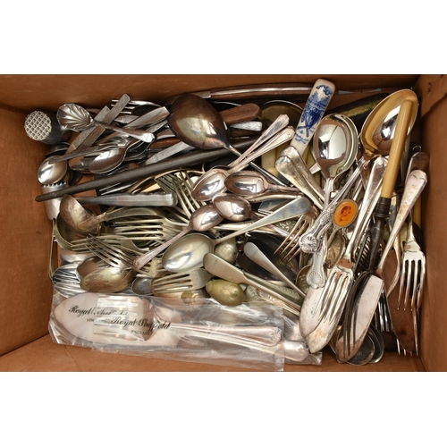 106 - A BOX OF ASSORTED CUTLERY, to include four boxed sets of 'Arthur Price of England' Kings Pattern cut... 