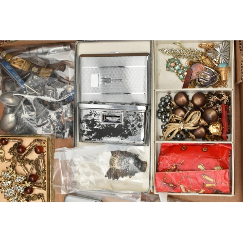 110 - A BOX OF ASSORTED ITEMS, to include a silver hinged bamboo bangle, hallmarked Birmingham, a small si... 