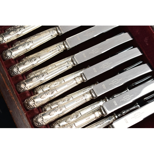 112 - A LARGE CANTEEN OF SILVER CUTLERY, a mahogany canteen with hinged lid and two drawers, encasing an a... 