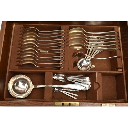 113 - A CANTEEN OF CUTLERY AND SERVING TRAY, a wooden canteen encasing an incomplete set of cutlery, toget... 