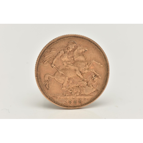 121 - A FULL GOLD SOVEREIGN COIN DEPICTING VICTORIA MELBOURNE MINT, dated 1888 ,22ct gold (Slight Ware), 7... 