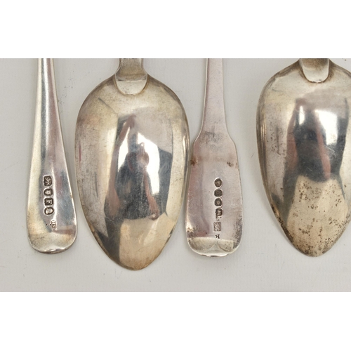 123 - A SELECTION OF SILVER AND WHITE METAL CUTLERY, to include two Georgian fiddle pattern tablespoons, e... 