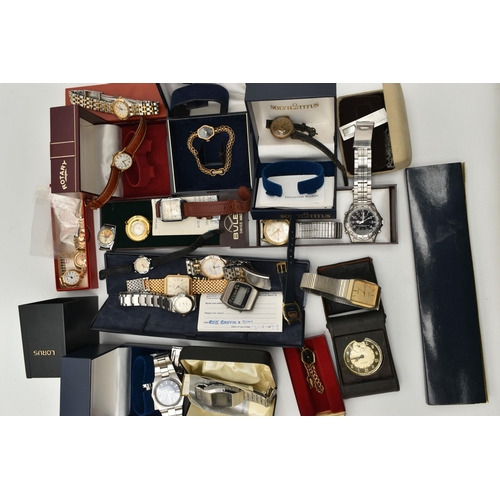 95 - A BOX OF ASSORTED LADIES AND GENTS WRISTWATCHES, to include a gents 'Roamer SeaRock Automatic' stain... 