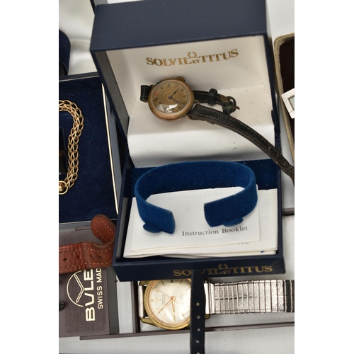 95 - A BOX OF ASSORTED LADIES AND GENTS WRISTWATCHES, to include a gents 'Roamer SeaRock Automatic' stain... 