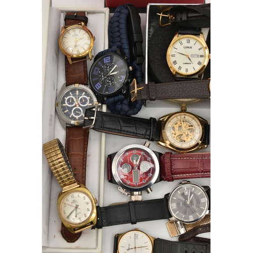 96 - A BOX OF ASSORTED WRISTWATCHES, mostly quartz movements, some in boxes, names to include 'Accurist, ... 