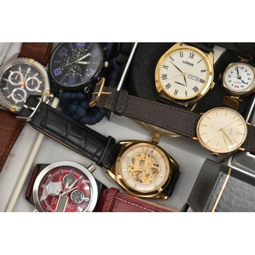 96 - A BOX OF ASSORTED WRISTWATCHES, mostly quartz movements, some in boxes, names to include 'Accurist, ... 