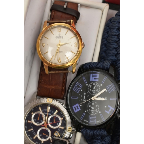 96 - A BOX OF ASSORTED WRISTWATCHES, mostly quartz movements, some in boxes, names to include 'Accurist, ... 