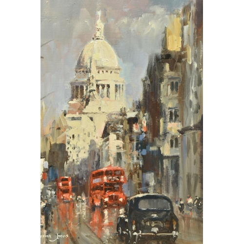 301 - CHRISTOPHER JARVIS (1943) 'RED REFLECTIONS, St PAULS', an impressionist style London cityscape after... 