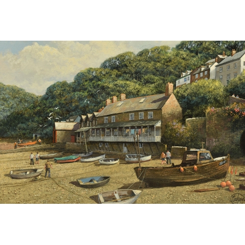 302 - CLIVE MADGWICK ( 1934-2005) 'SPIRIT OF CLOVELLY - INSHORE LIFEBOAT', a North Devon coastal landscape... 