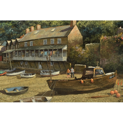 302 - CLIVE MADGWICK ( 1934-2005) 'SPIRIT OF CLOVELLY - INSHORE LIFEBOAT', a North Devon coastal landscape... 