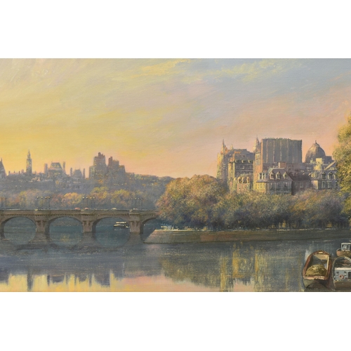 304 - CLIVE MADGWICK ( 1934-2005) A SUNSET VIEW OF PARIS AND THE RIVER SEINE, signed bottom right, name st... 