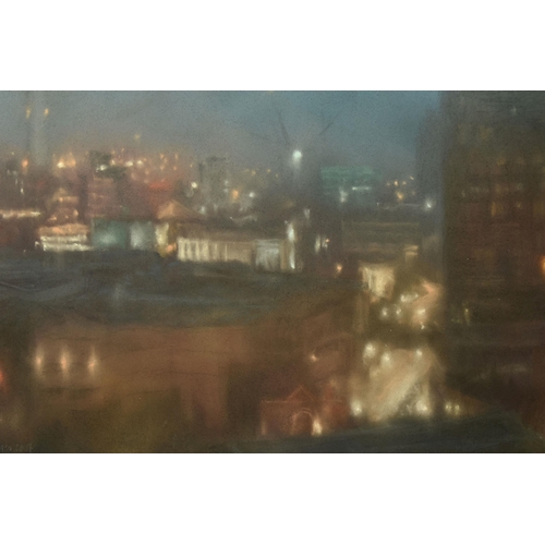 312 - MATTHEW DRAPER (BRITISH 1973) 'DRENCHED', a Birmingham city skyline at night, signed and dated 2007 ... 