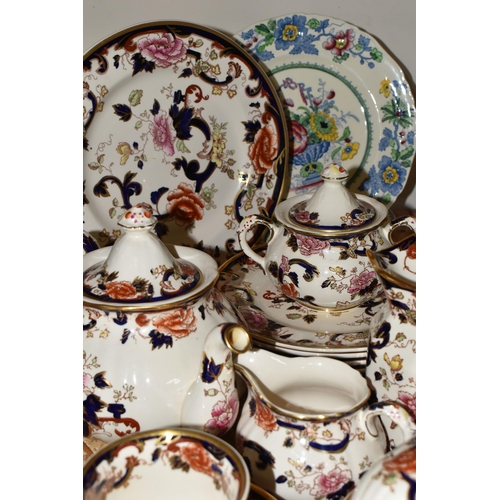 340 - A GROUP OF MASON'S 'MANDALAY' PATTERN TEAWARE, comprising six dinner plates, one cake plate, teapot ... 