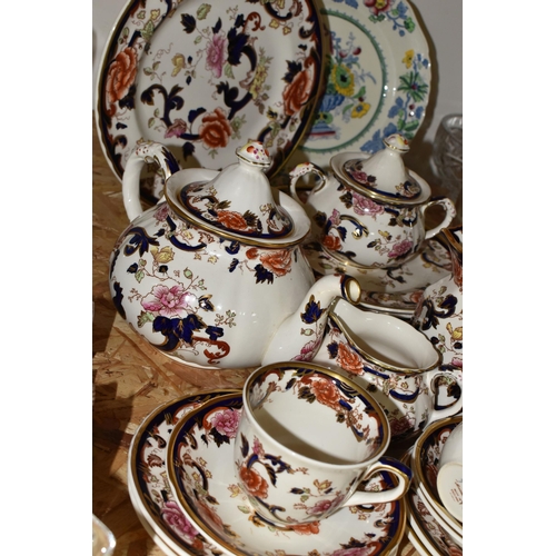 340 - A GROUP OF MASON'S 'MANDALAY' PATTERN TEAWARE, comprising six dinner plates, one cake plate, teapot ... 