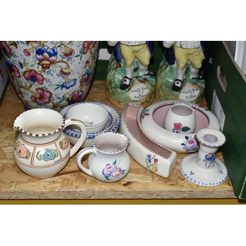 343 - THREE BOXES AND LOOSE CERAMICS, to include two 19th century Staffordshire Pottery Toby jugs 'Hearty ... 