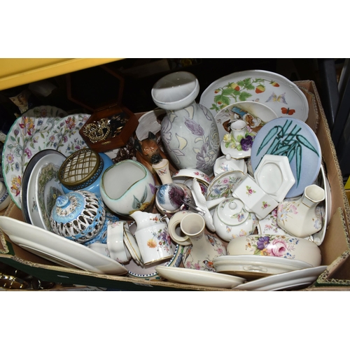 343 - THREE BOXES AND LOOSE CERAMICS, to include two 19th century Staffordshire Pottery Toby jugs 'Hearty ... 