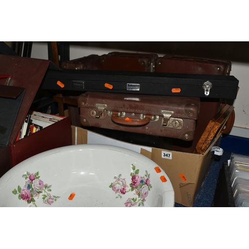 347 - ONE BOX AND LOOSE MISCELLANEOUS SUNDRIES, to include a hand painted Australian 'Didgeridoo', four sm... 