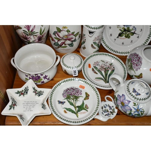 353 - A QUANTITY OF PORTMEIRION 'BOTANIC GARDEN' DESIGN  KITCHENWARE, comprising four dinner plates (marke... 