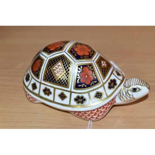 362 - A ROYAL CROWN DERBY 'TURTLE' PAPERWEIGHT, printed with an Imari patterned shell, very light gold sto... 