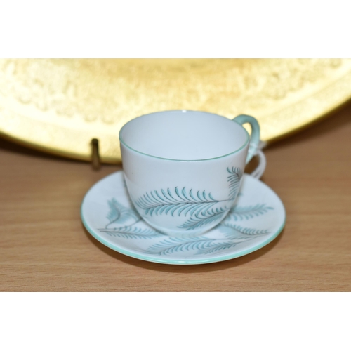 364 - AN AYNSLEY ORCHARD GOLD GILT CABINET PLATE AND A SHELLEY MINIATURE TEACUP AND SAUCER, the plate heav... 